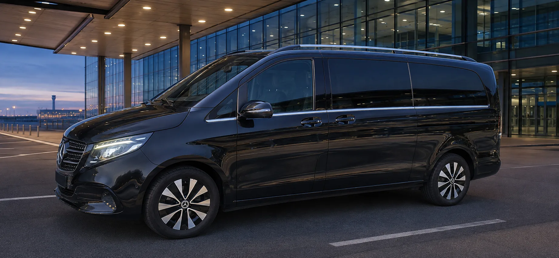 Mistral Luxury Chauffeur – Mercedes V-Klasse am Flughafenterminal